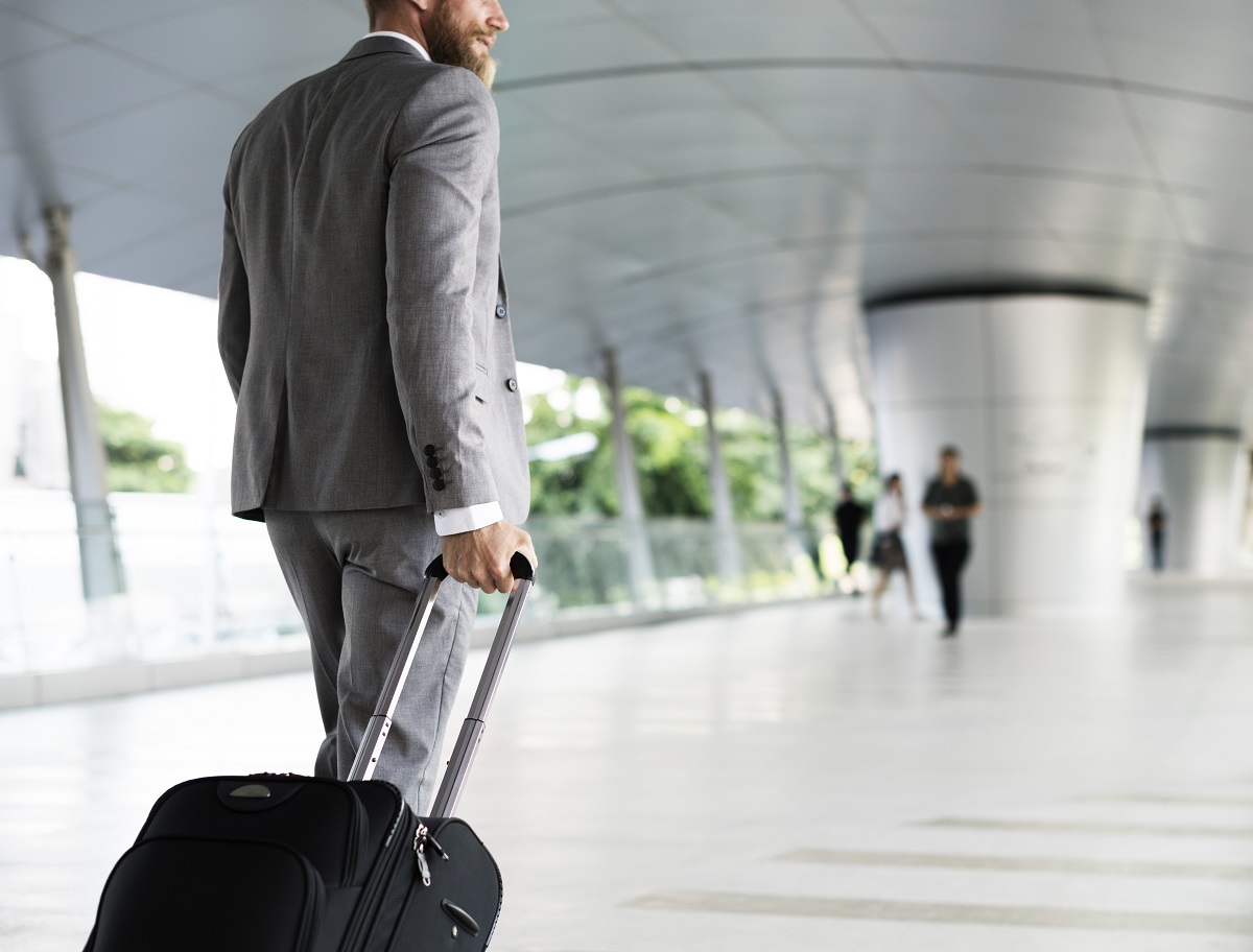 Businessmen Habds Hold Luggage Business Trip